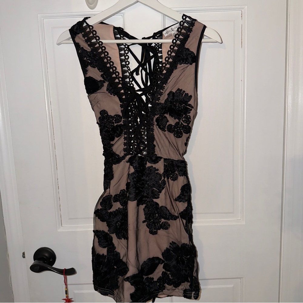 Rare London Black and Tan Floral Backless Dress